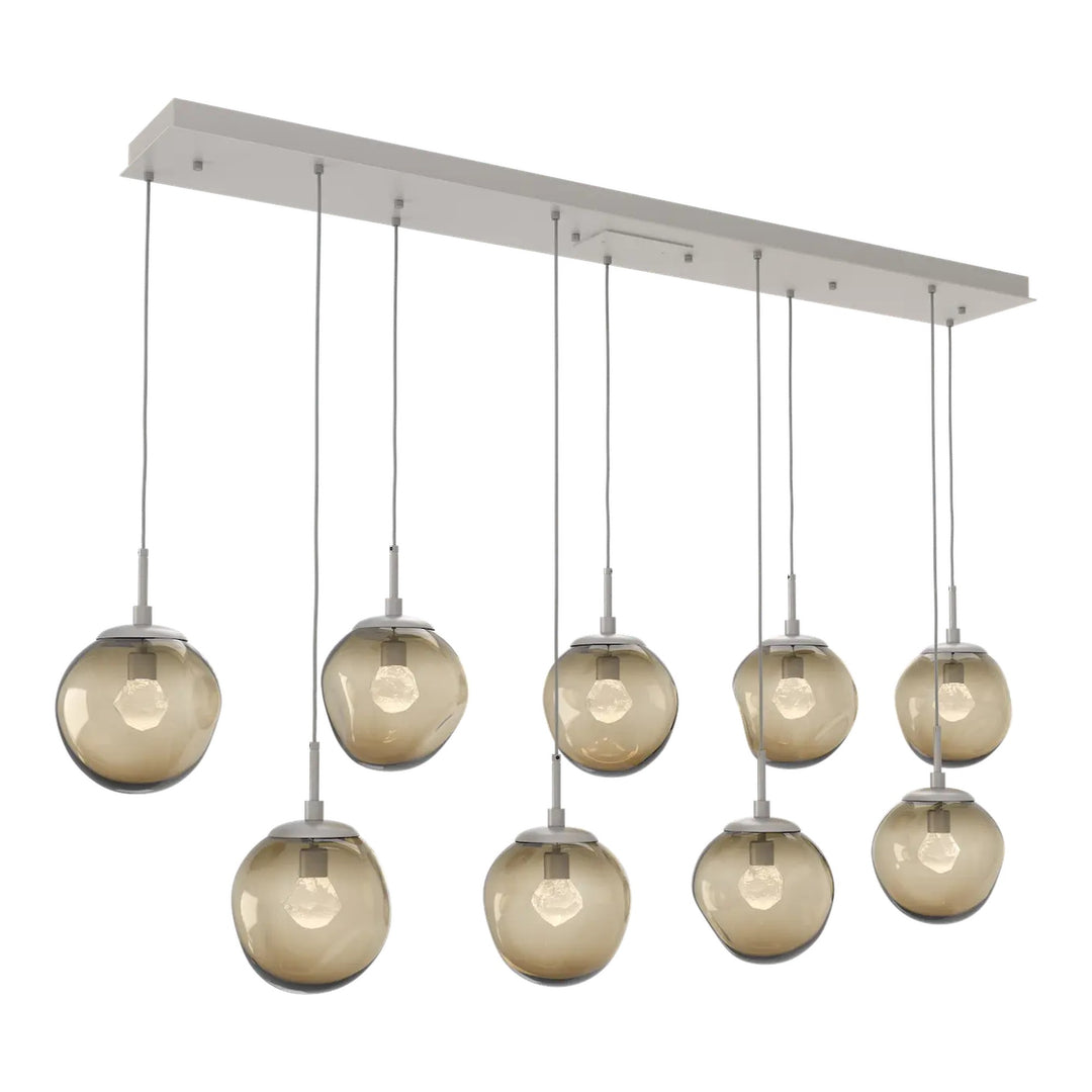 Aster Linear Pendant Chandelier by Hammerton Studio 9 Lights in Beige Silver with Bronze glass (LED)