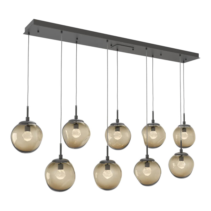 Aster Linear Pendant Chandelier by Hammerton Studio 9 Lights in Graphite with Bronze glass (LED)
