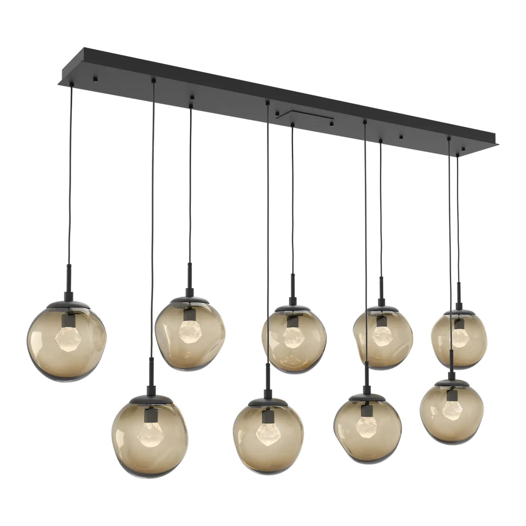 Aster Linear Pendant Chandelier by Hammerton Studio 9 Lights in Matte Black with Bronze glass (LED)