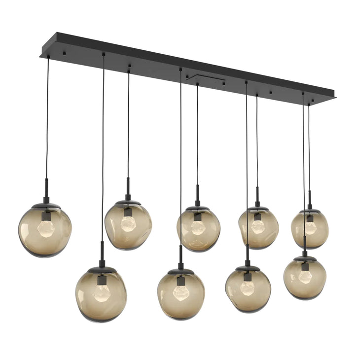 Aster Linear Pendant Chandelier by Hammerton Studio 9 Lights in Matte Black with Bronze glass (LED)
