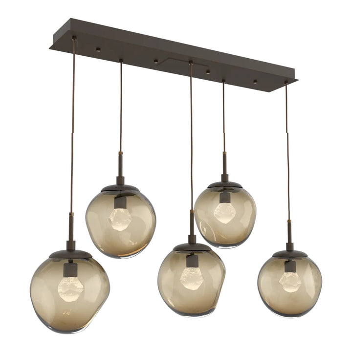 Aster Linear Pendant Chandelier by Hammerton Studio 5 Lights in Flat Bronze with Bronze glass (LED)