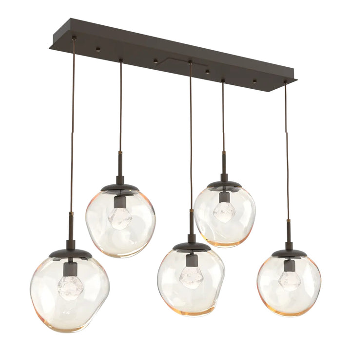 Aster Linear Pendant Chandelier by Hammerton Studio in Flat Bronze with Amber glass
