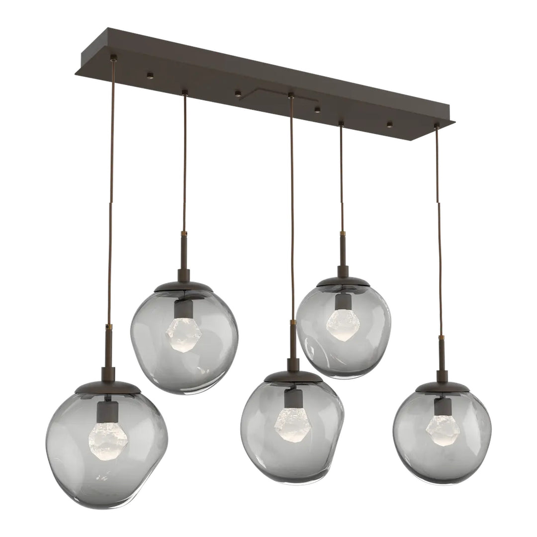 Aster Linear Pendant Chandelier by Hammerton Studio in Flat Bronze with Smoke glass