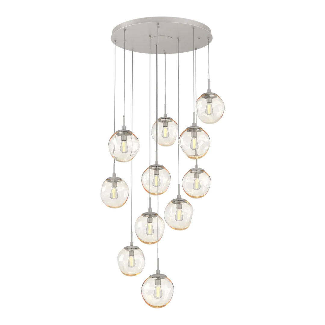 Aster Round Pendant Chandelier by Hammerton Studio 11 Lights in Beige Silver with Amber glass on adjustable cord (E26)