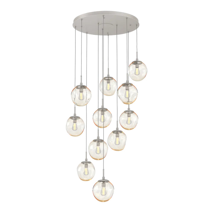 Aster Round Pendant Chandelier by Hammerton Studio 11 Lights in Beige Silver with Amber glass on adjustable cord (E26)