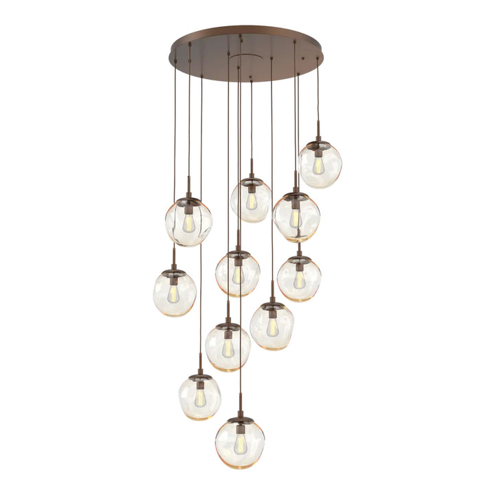 Aster Round Pendant Chandelier by Hammerton Studio 11 Lights in Burnished Bronze with Amber glass on adjustable cord (E26)