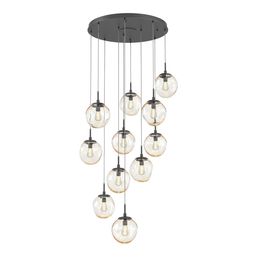 Aster Round Pendant Chandelier by Hammerton Studio 11 Lights in Graphite with Amber glass on adjustable cord (E26)