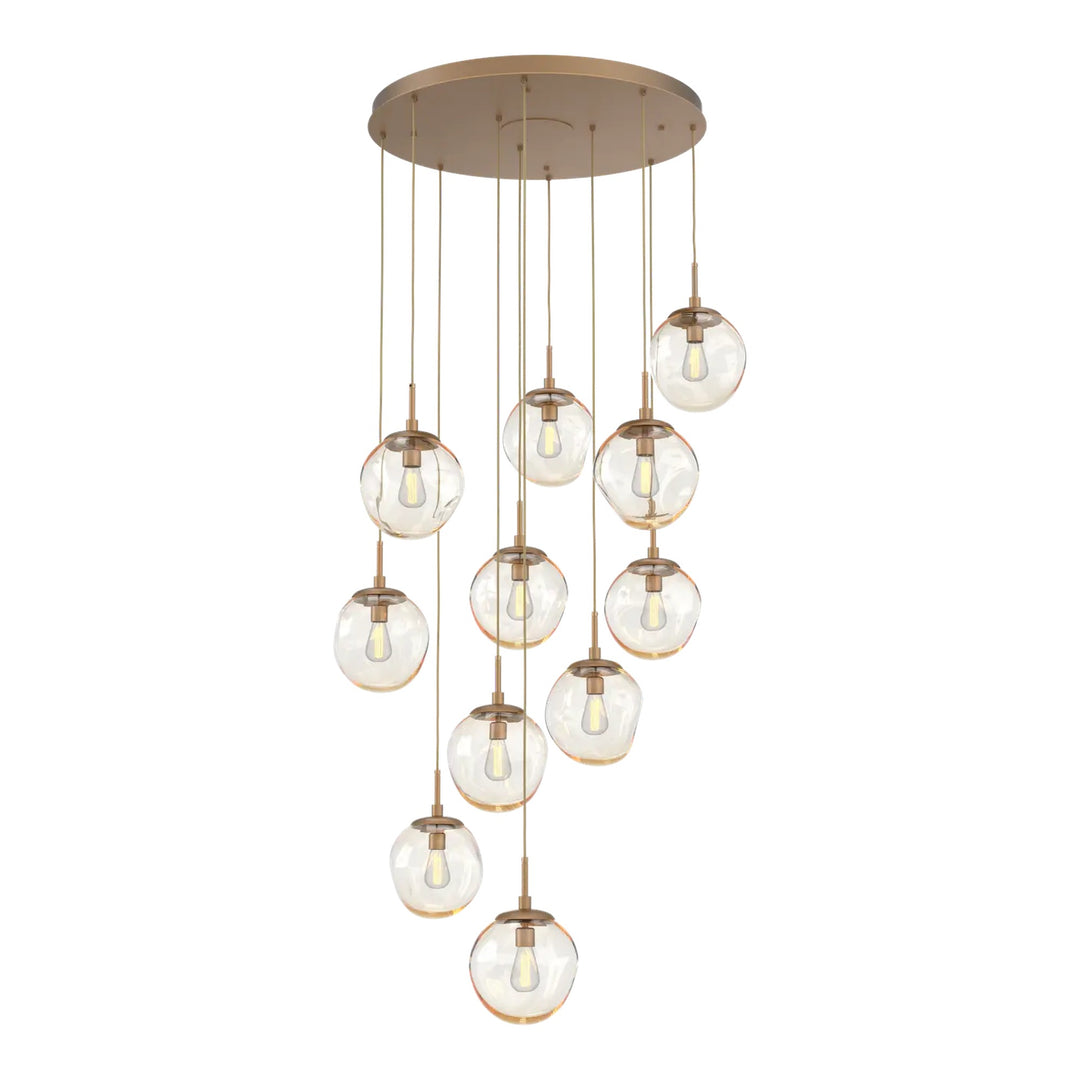 Aster Round Pendant Chandelier by Hammerton Studio 11 Lights in Novel Brass with Amber glass on adjustable cord (E26)