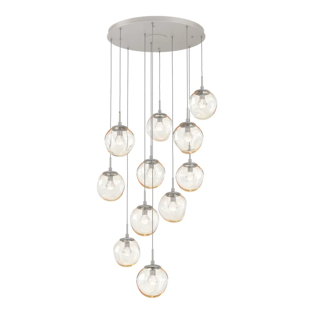 Aster Round Pendant Chandelier by Hammerton Studio 11 Lights in Beige Silver with Amber glass on adjustable cord (LED)