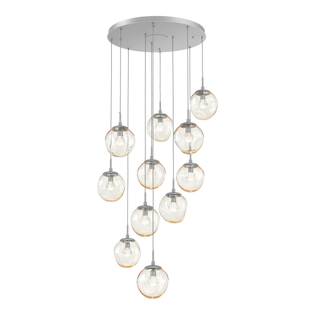 Aster Round Pendant Chandelier by Hammerton Studio 11 Lights in Classic Silver with Amber glass on adjustable cord (LED)