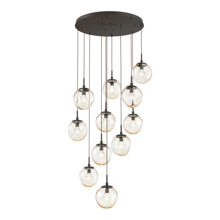 Aster Round Pendant Chandelier by Hammerton Studio 11 Lights in Flat Bronze with Amber glass on adjustable cord (LED)