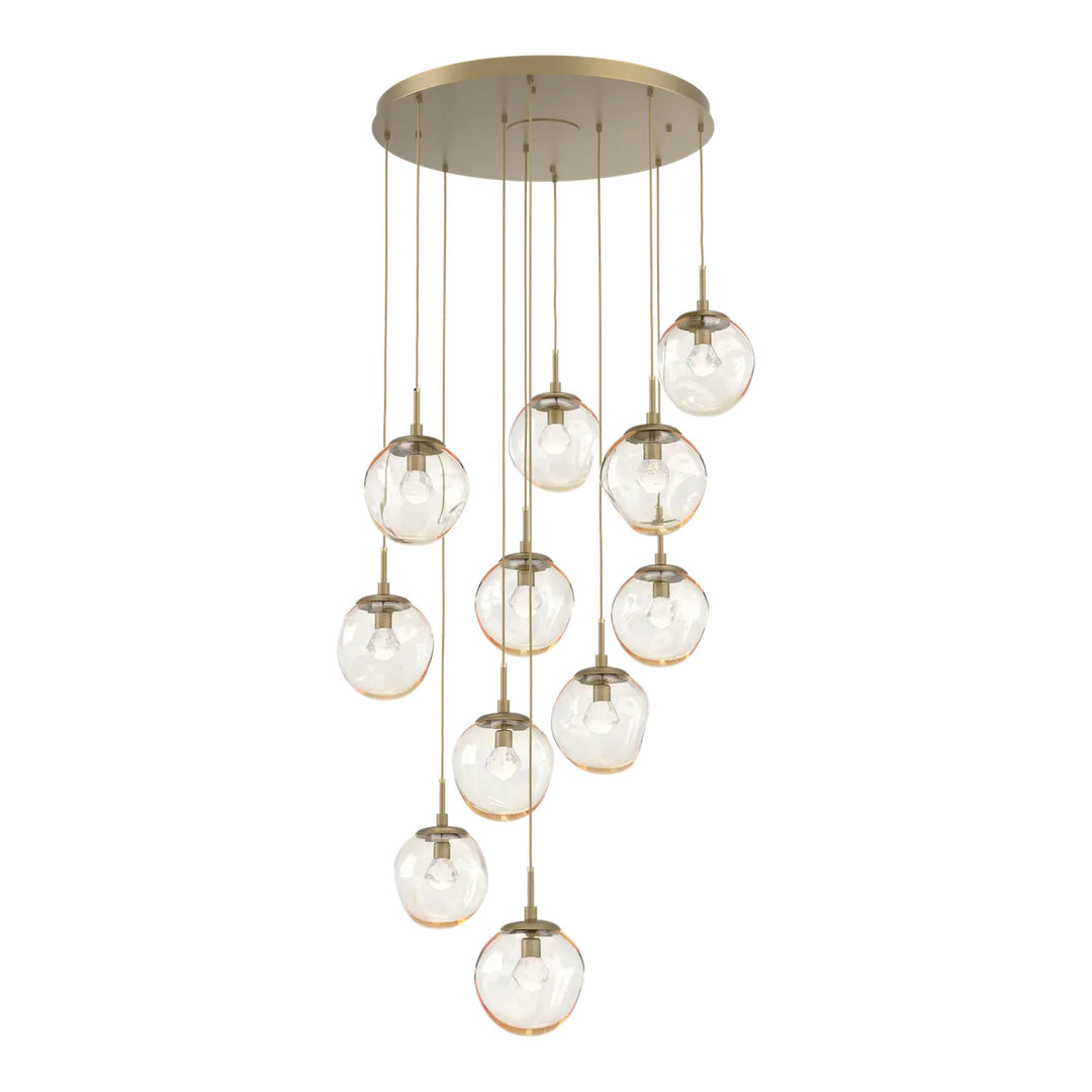 Aster Round Pendant Chandelier by Hammerton Studio 11 Lights in Gilded Brass with Amber glass on adjustable cord (LED)