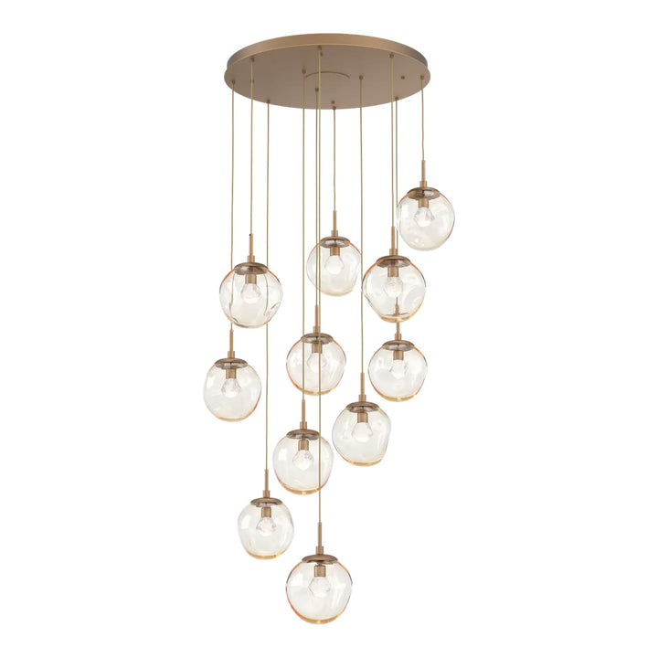 Aster Round Pendant Chandelier by Hammerton Studio 11 Lights in Novel Brass with Amber glass on adjustable cord (LED)