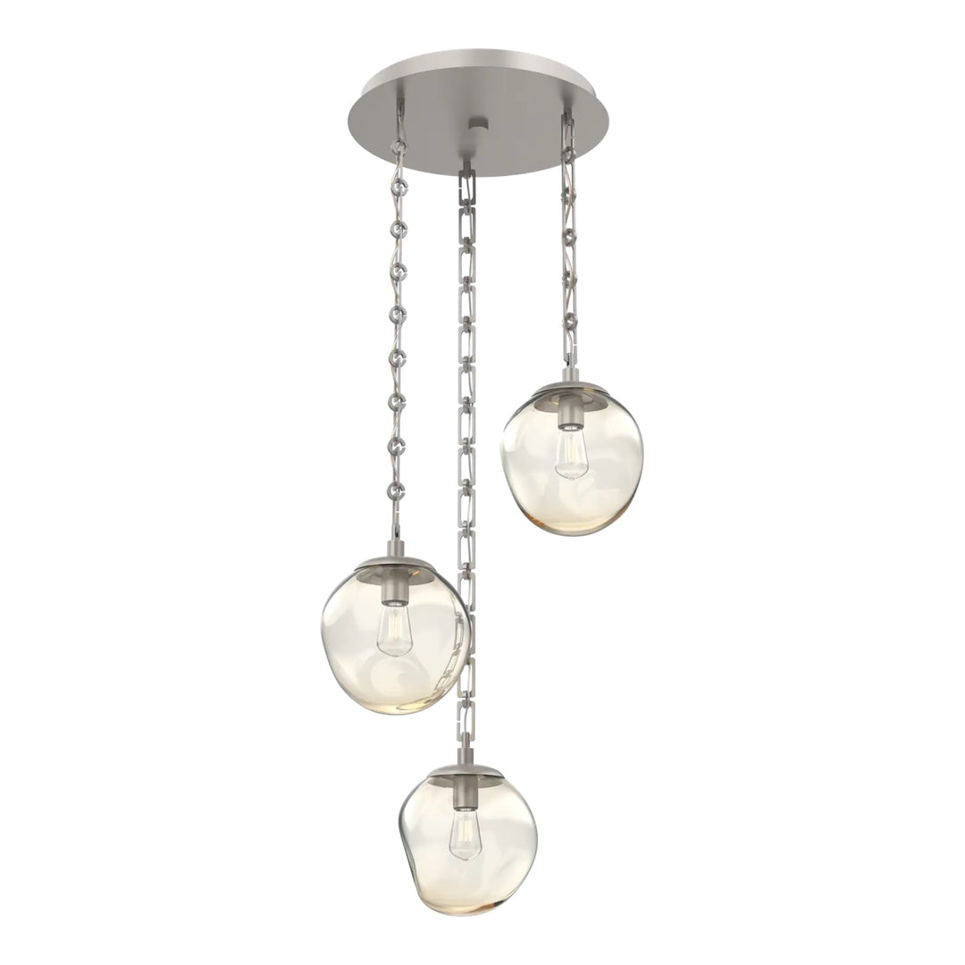 Aster Round Pendant Chandelier by Hammerton Studio 3 Lights in Beige Silver with Amber glass on chain (E26)