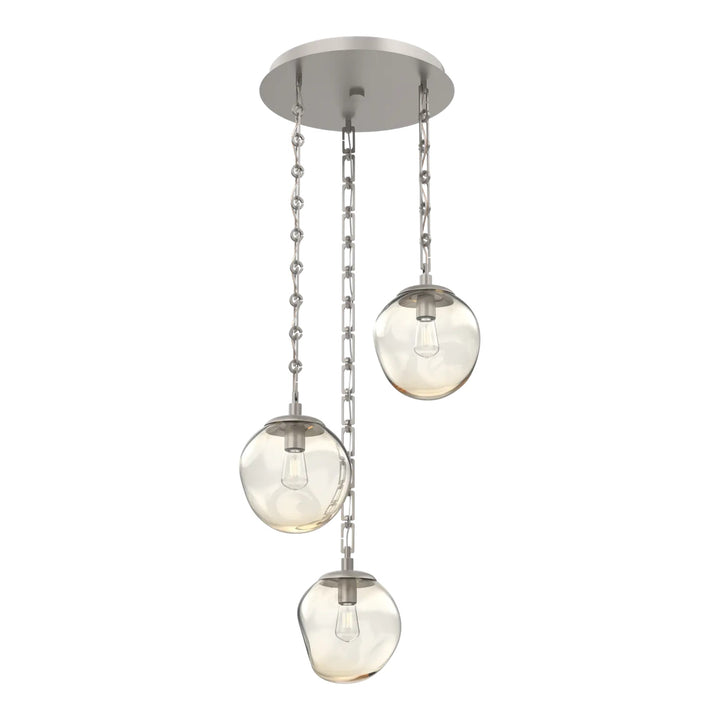 Aster Round Pendant Chandelier by Hammerton Studio 3 Lights in Beige Silver with Amber glass on chain (E26)
