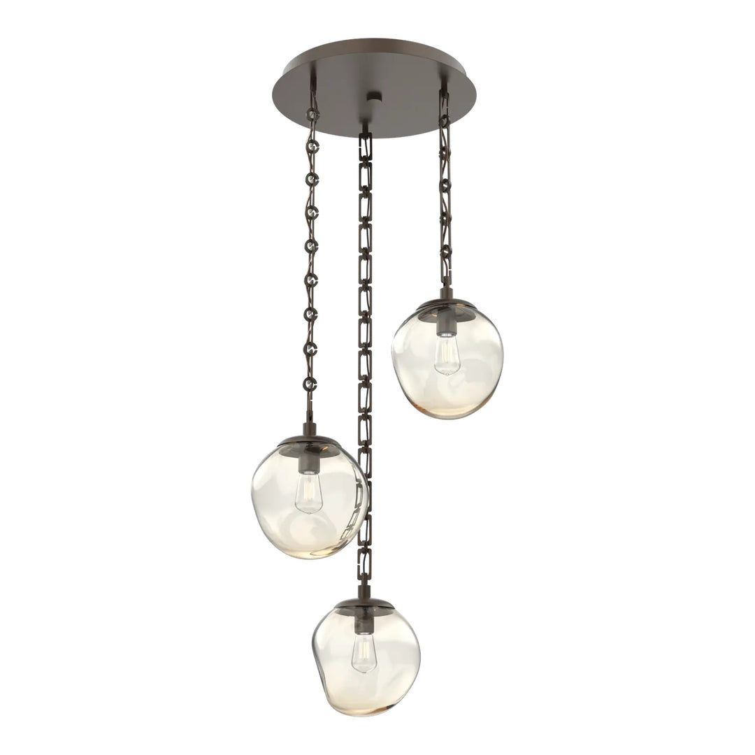 Aster Round Pendant Chandelier by Hammerton Studio 3 Lights in Flat Bronze with Amber glass on chain (E26)