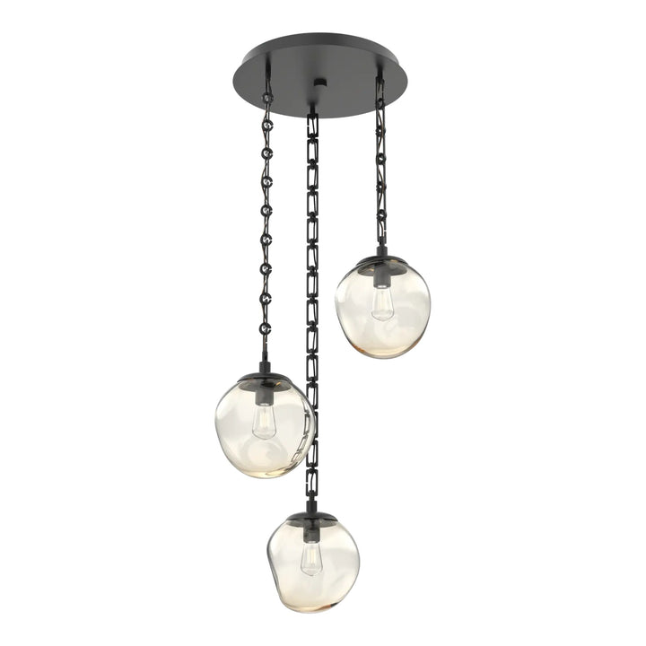 Aster Round Pendant Chandelier by Hammerton Studio 3 Lights in Matte Black with Amber glass on chain (E26)