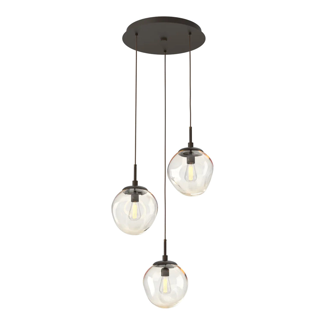 Aster Round Pendant Chandelier by Hammerton Studio 3 Lights in Flat Bronze with Amber glass on adjustable cord (E26)