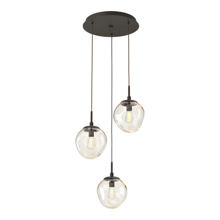 Aster Round Pendant Chandelier by Hammerton Studio 3 Lights in Flat Bronze with Amber glass on adjustable cord (E26)