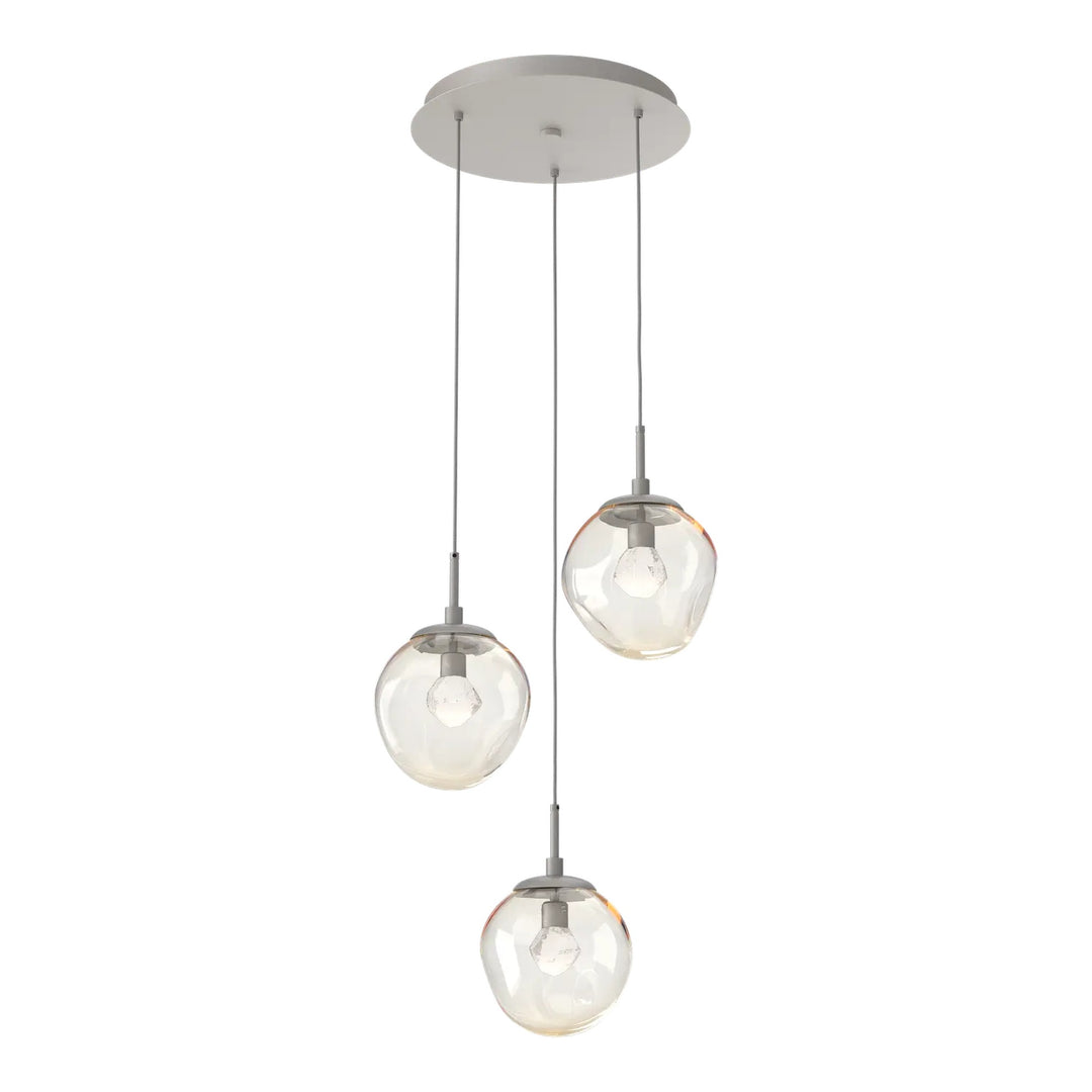 Aster Round Pendant Chandelier by Hammerton Studio 3 Lights in Beige Silver with Amber glass on adjustable cord (LED)