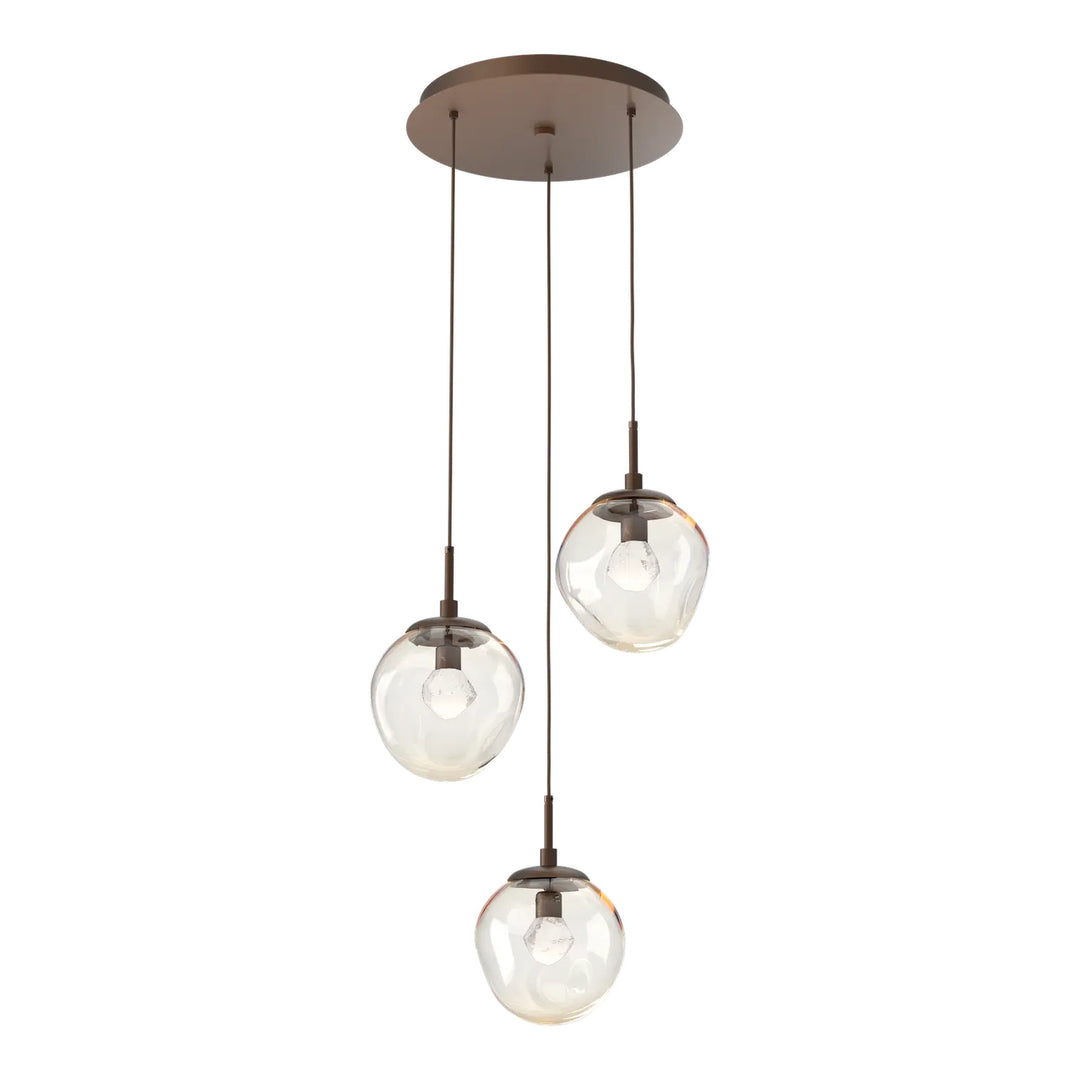 Aster Round Pendant Chandelier by Hammerton Studio 3 Lights in Burnished Bronze with Amber glass on adjustable cord (LED)