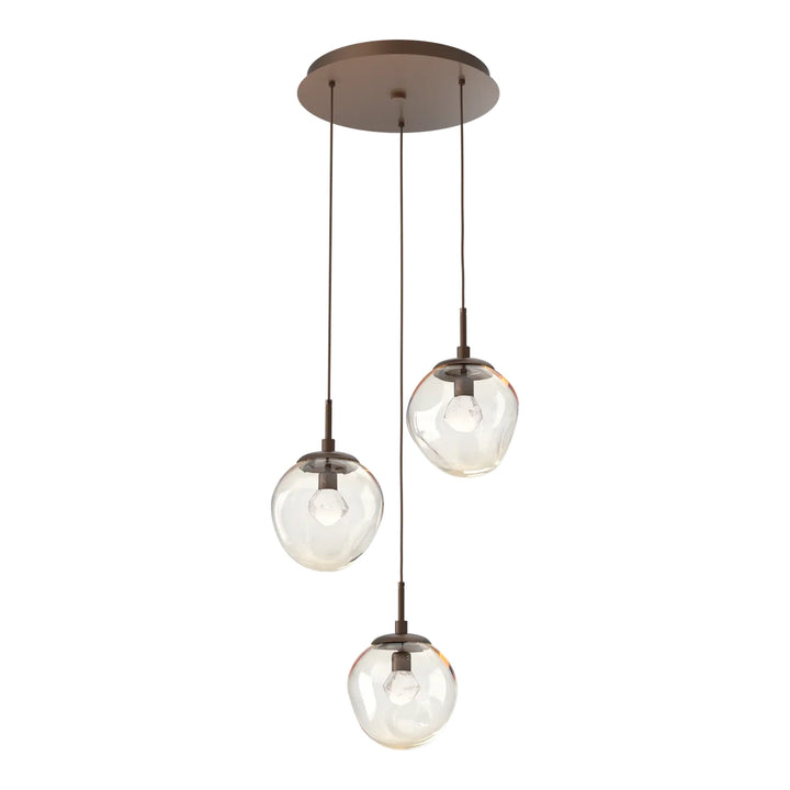 Aster Round Pendant Chandelier by Hammerton Studio 3 Lights in Burnished Bronze with Amber glass on adjustable cord (LED)