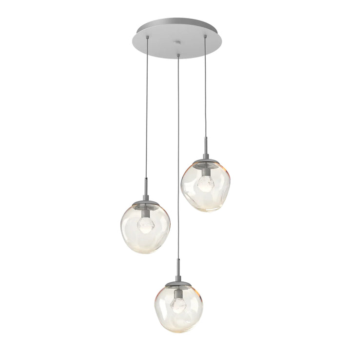 Aster Round Pendant Chandelier by Hammerton Studio 3 Lights in Classic Silver with Amber glass on adjustable cord (LED)