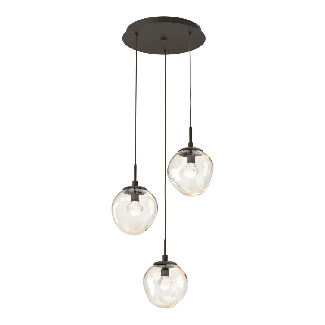 Aster Round Pendant Chandelier by Hammerton Studio 3 Lights in Flat Bronze with Amber glass on adjustable cord (LED)