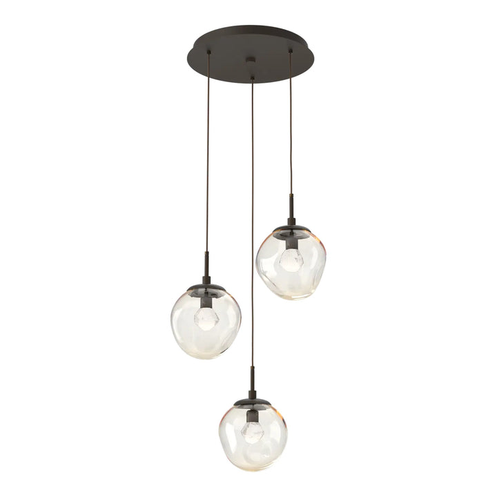 Aster Round Pendant Chandelier by Hammerton Studio 3 Lights in Flat Bronze with Amber glass on adjustable cord (LED)