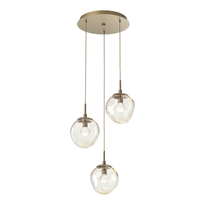 Aster Round Pendant Chandelier by Hammerton Studio 3 Lights in Gilded Brass with Amber glass on adjustable cord (LED)