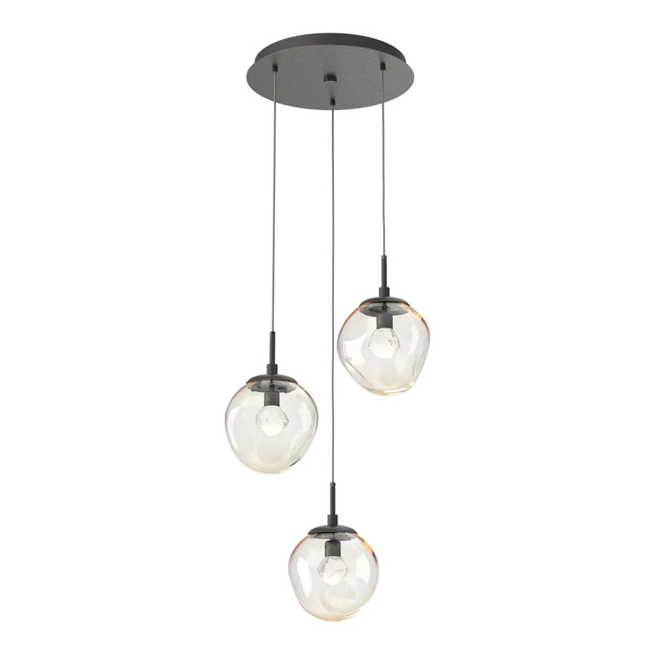 Aster Round Pendant Chandelier by Hammerton Studio 3 Lights in Graphite with Amber glass on adjustable cord (LED)