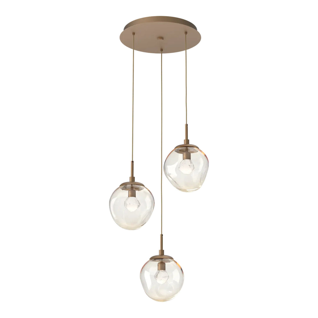 Aster Round Pendant Chandelier by Hammerton Studio 3 Lights in Novel Brass with Amber glass on adjustable cord (LED)