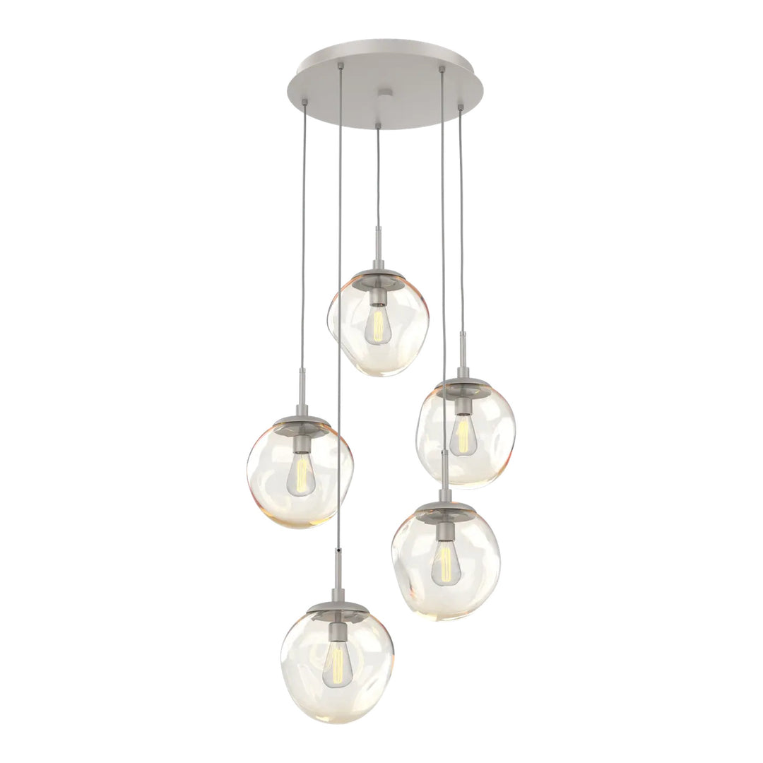 Aster Round Pendant Chandelier by Hammerton Studio 5 Lights in Beige Silver with Amber glass on adjustable cord (E26)