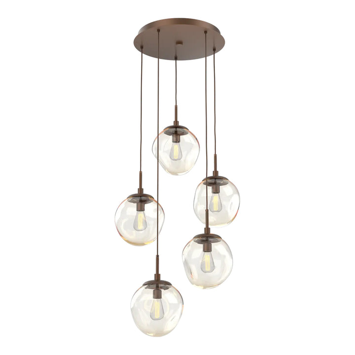 Aster Round Pendant Chandelier by Hammerton Studio 5 Lights in Burnished Bronze with Amber glass on adjustable cord (E26)