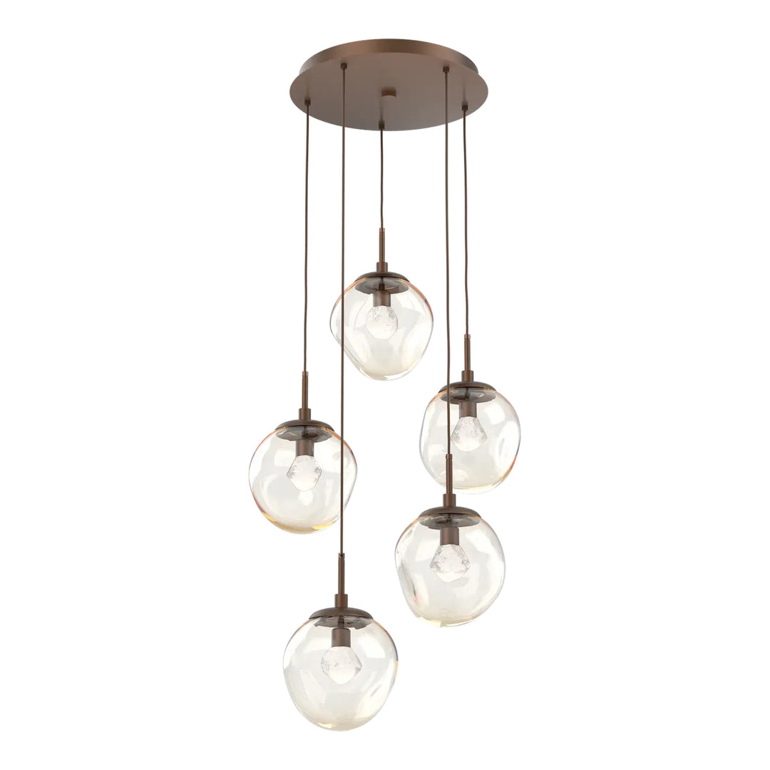 Aster Round Pendant Chandelier by Hammerton Studio 5 Lights in Burnished Bronze with Amber glass on adjustable cord (LED)