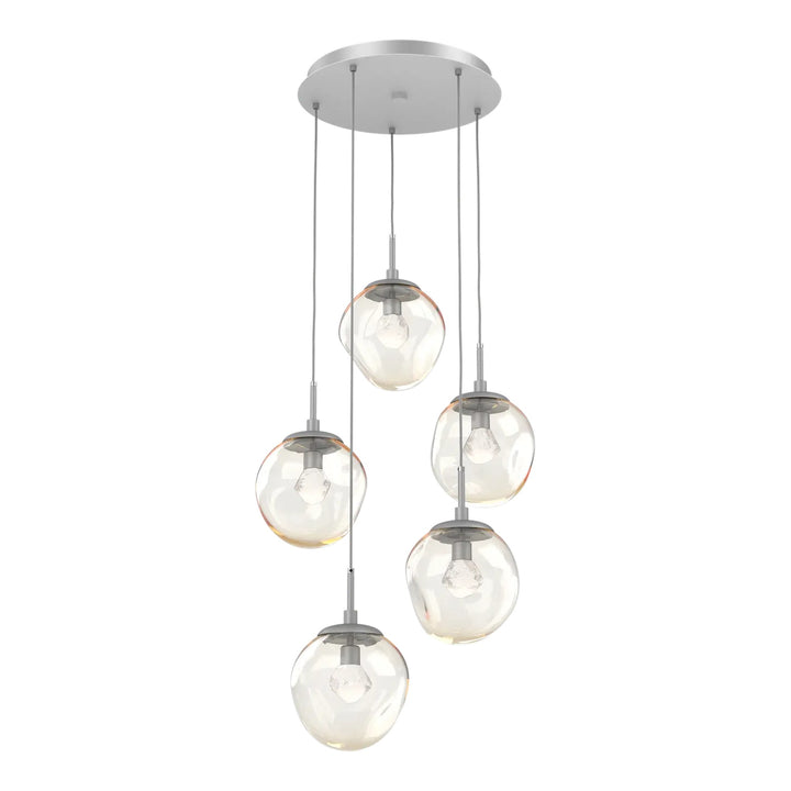 Aster Round Pendant Chandelier by Hammerton Studio 5 Lights in Classic Silver with Amber glass on adjustable cord (LED)