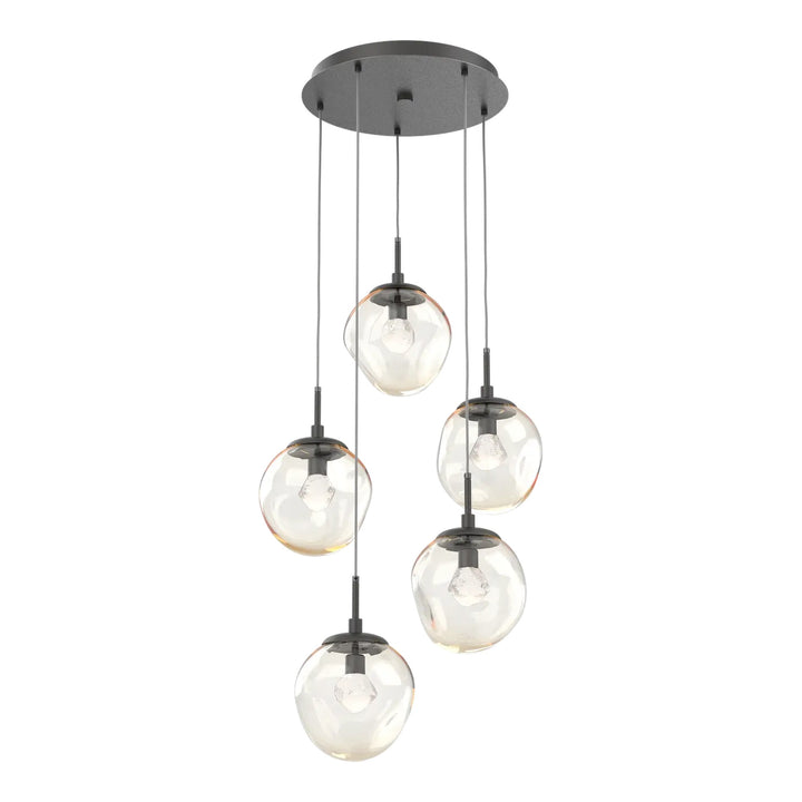 Aster Round Pendant Chandelier by Hammerton Studio 5 Lights in Graphite with Amber glass on adjustable cord (LED)