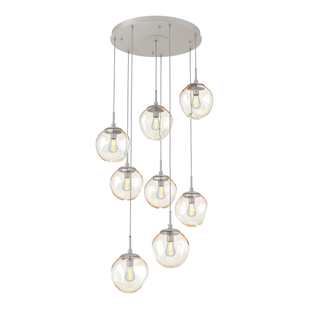 Aster Round Pendant Chandelier by Hammerton Studio 8 Lights in Beige Silver with Amber glass on adjustable cord (E26)