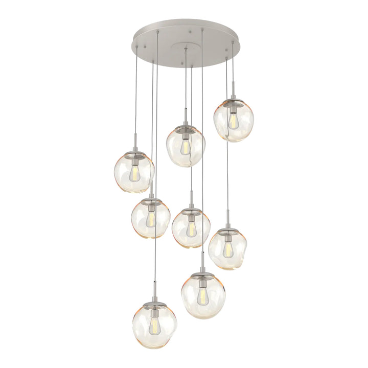 Aster Round Pendant Chandelier by Hammerton Studio 8 Lights in Beige Silver with Amber glass on adjustable cord (E26)
