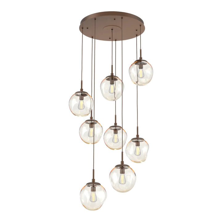 Aster Round Pendant Chandelier by Hammerton Studio 8 Lights in Burnished Bronze with Amber glass on adjustable cord (E26)