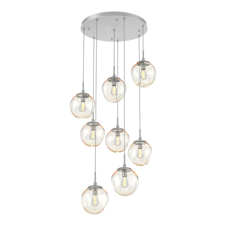 Aster Round Pendant Chandelier by Hammerton Studio 8 Lights in Classic Silver with Amber glass on adjustable cord (E26)