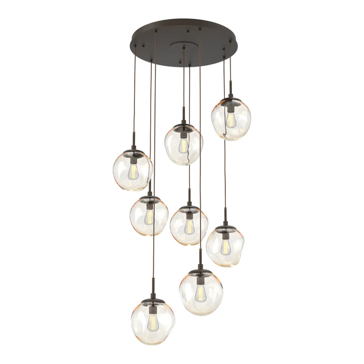 Aster Round Pendant Chandelier by Hammerton Studio 8 Lights in Flat Bronze with Amber glass on adjustable cord (E26)