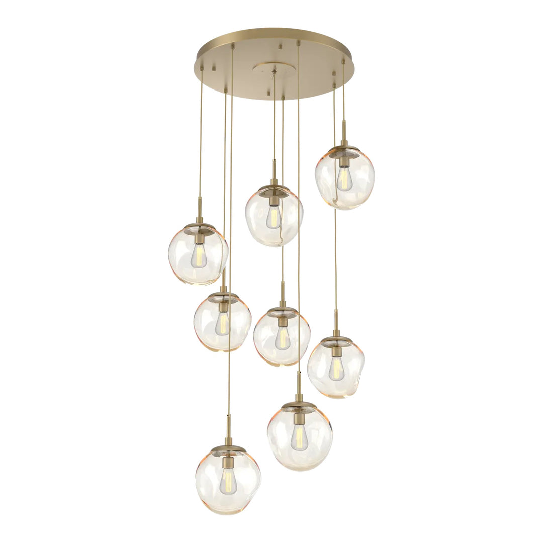 Aster Round Pendant Chandelier by Hammerton Studio 8 Lights in Gilded Brass with Amber glass on adjustable cord (E26)