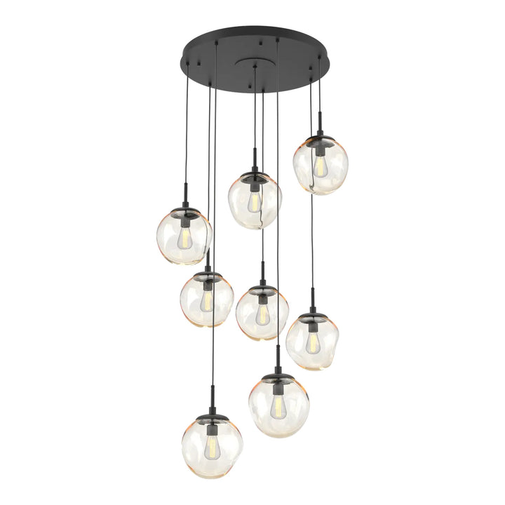 Aster Round Pendant Chandelier by Hammerton Studio 8 Lights in Matte Black with Amber glass on adjustable cord (E26)