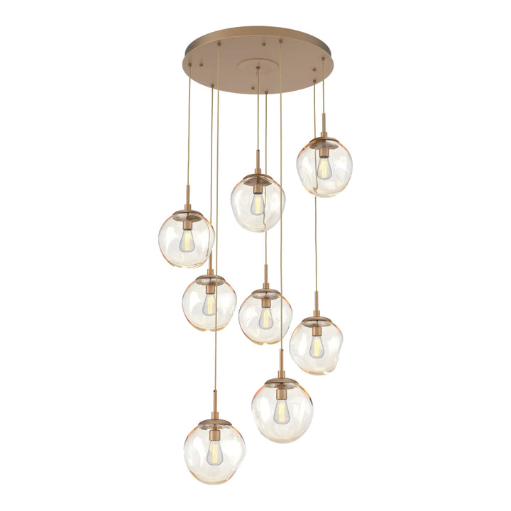 Aster Round Pendant Chandelier by Hammerton Studio 8 Lights in Novel Brass with Amber glass on adjustable cord (E26)