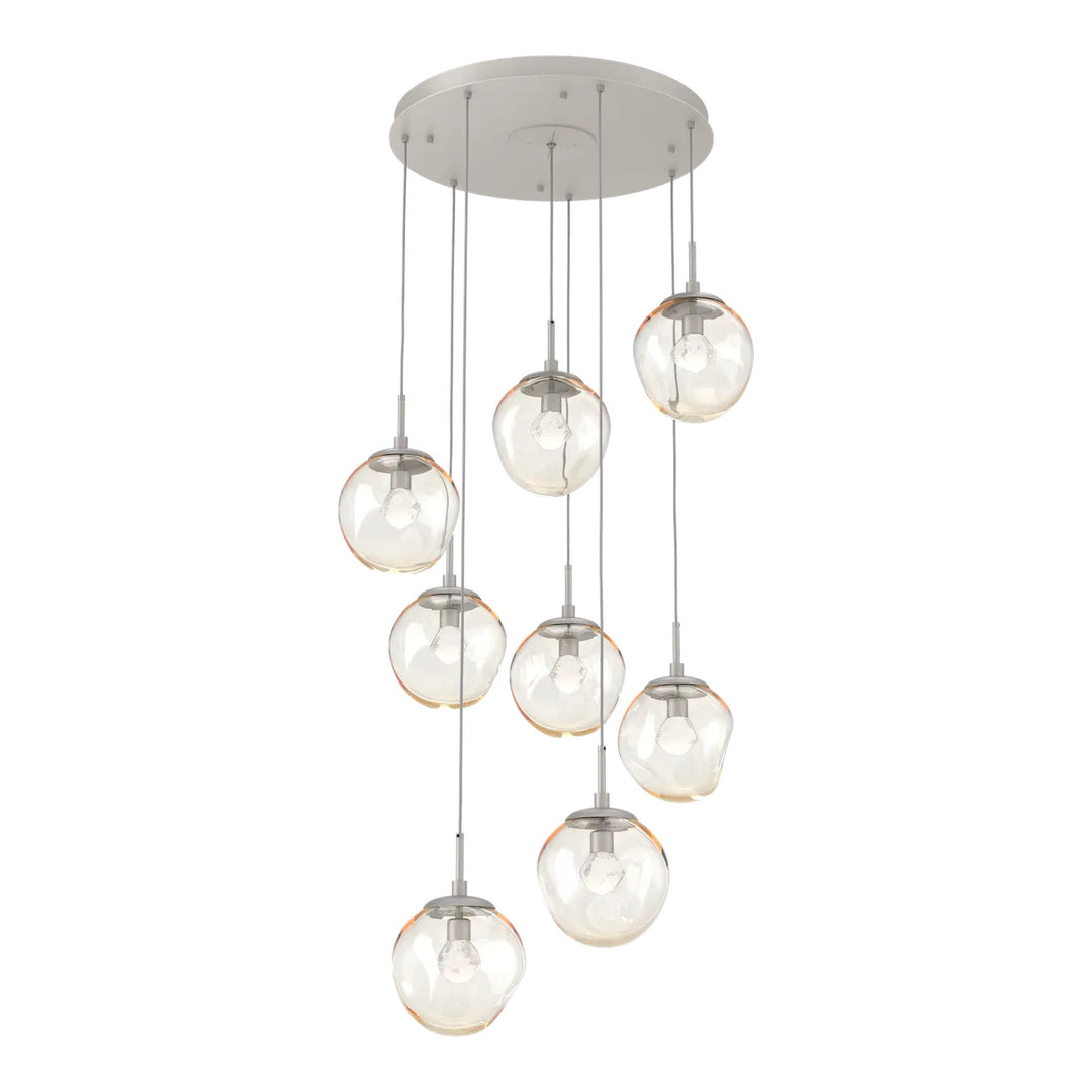 Aster Round Pendant Chandelier by Hammerton Studio 8 Lights in Beige Silver with Amber glass on adjustable cord (LED)