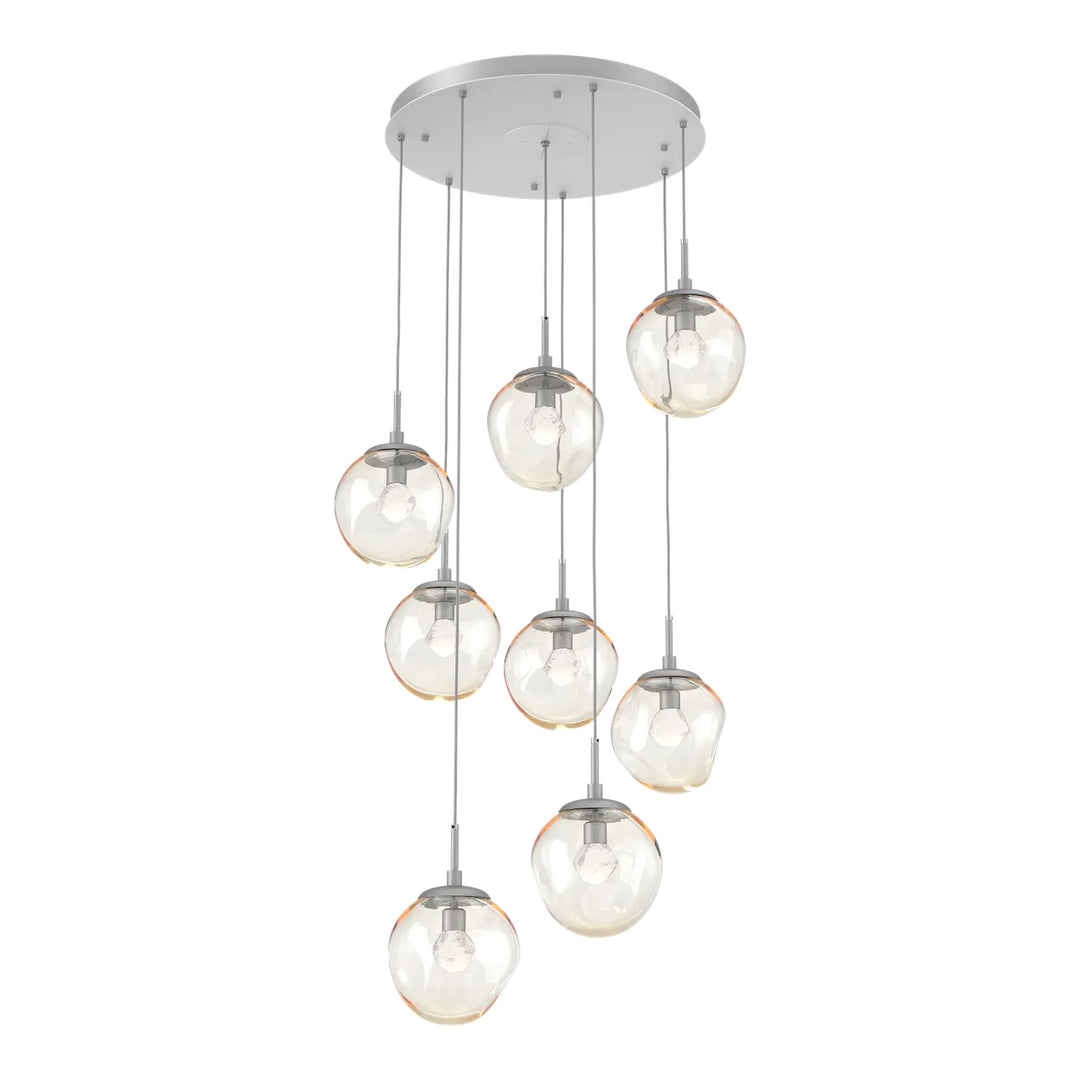 Aster Round Pendant Chandelier by Hammerton Studio 8 Lights in Classic Silver with Amber glass on adjustable cord (LED)
