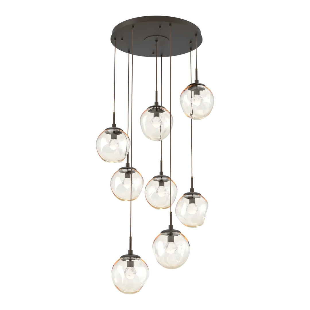 Aster Round Pendant Chandelier by Hammerton Studio 8 Lights in Flat Bronze with Amber glass on adjustable cord (LED)