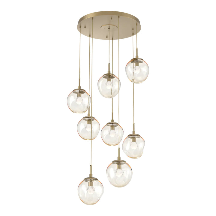 Aster Round Pendant Chandelier by Hammerton Studio 8 Lights in Gilded Brass with Amber glass on adjustable cord (LED)