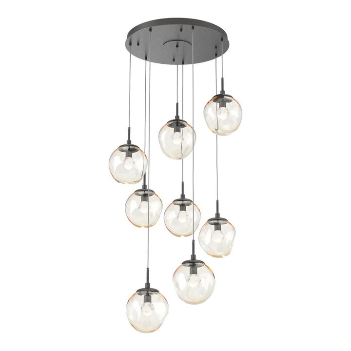 Aster Round Pendant Chandelier by Hammerton Studio 8 Lights in Graphite with Amber glass on adjustable cord (LED)
